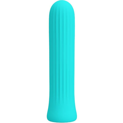 Close-up do vibrador bala Pretty Love Blanche Azul mostrando sua textura e detalhes de design.