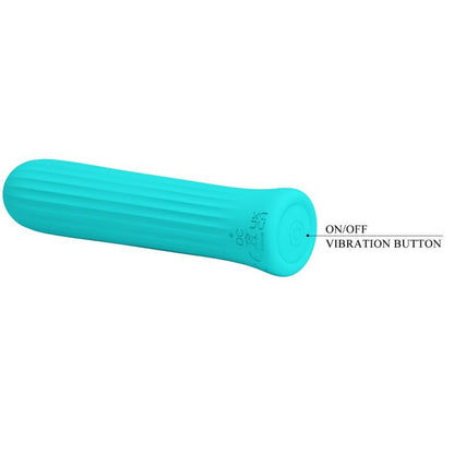 Close-up do vibrador bala Pretty Love Blanche Azul mostrando sua textura e detalhes de design.