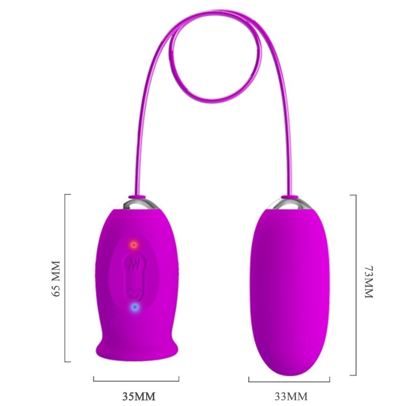 Vibrador PRETTY LOVE Daisy Dual Egg recarregável na cor roxa, mostrando seu design ergonômico e silicone macio.