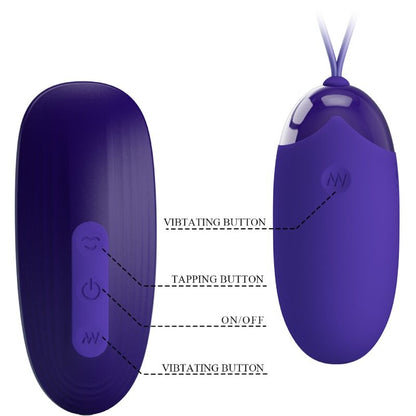 Close-up do PRETTY LOVE Estimulador e Ovo Vibratório Recarregável com 12 funções, feito em silicone roxo.
