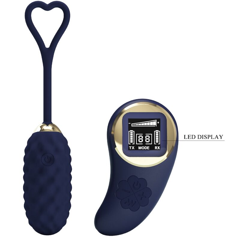 Ovo vibratório PRETTY LOVE Vivian Blue com controle remoto, mostrando seu design ergonômico e acabamento em silicone.