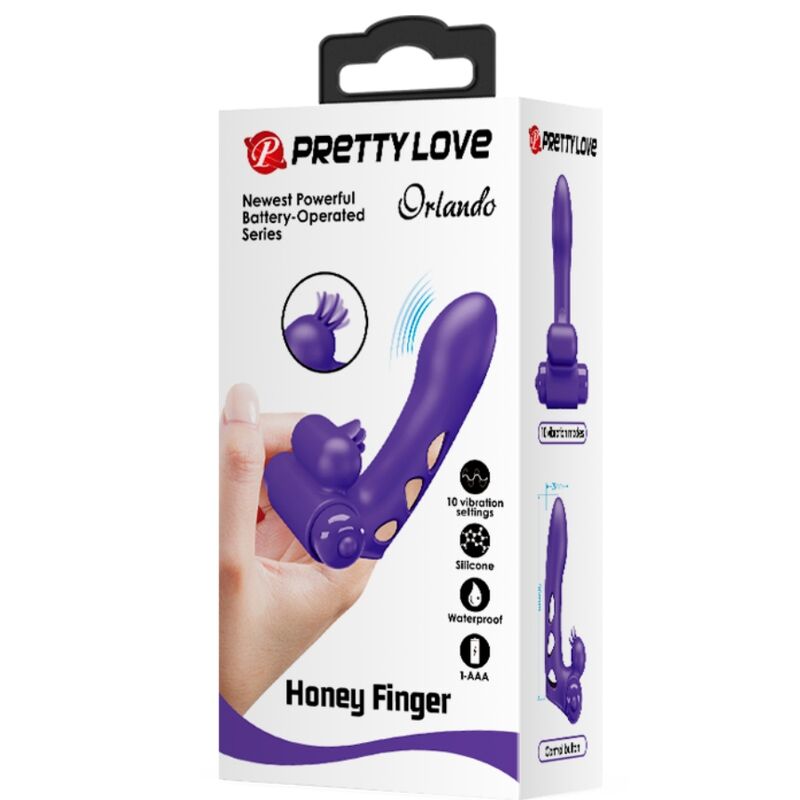 Capa de dedo vibrador Pretty Love Orlando Roxo com 10 funções.