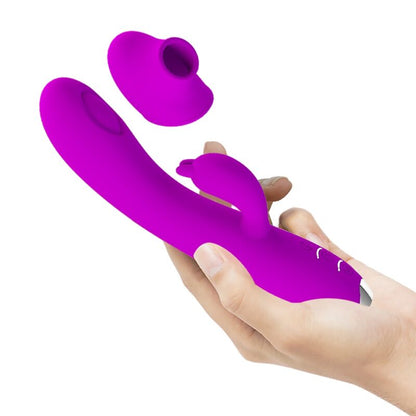 Close-up do Vibrador Recarregável Pretty Love Regina com Onda Pulsante e Sucção, na cor violeta.