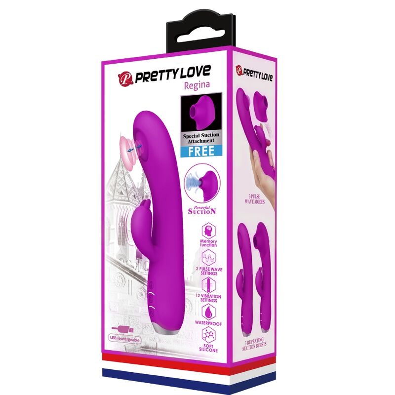 Close-up do Vibrador Recarregável Pretty Love Regina com Onda Pulsante e Sucção, na cor violeta.