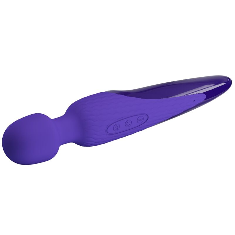 Close-up do Vibrador Wand PRETTY LOVE Antony Youth com Efeito de Calor Violeta, destacando seu design ergonômico e a cabeça de silicone macia.
