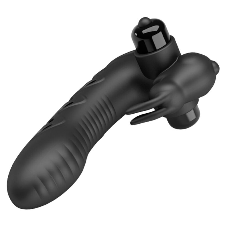 PRETTY LOVE Capa de Dedo Vibrador Coelhinho Preto Vance, mostrando seu design ergonômico e material de silicone de alta qualidade.