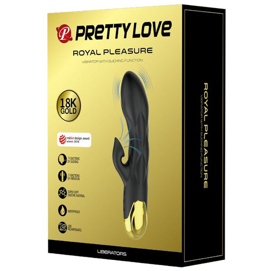 Close-up do Vibrador de Luxo PRETTY LOVE Banhado a Ouro Recarregável Preto, mostrando seu design elegante e detalhes premium.
