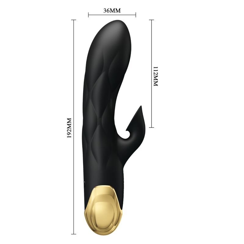 Close-up do Vibrador de Luxo PRETTY LOVE Banhado a Ouro Recarregável Preto, mostrando seu design elegante e detalhes premium.