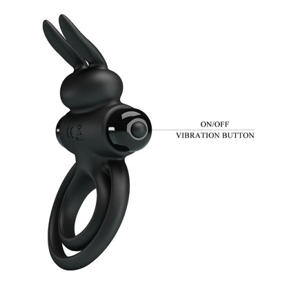 PRETTY LOVE Anel Vibrador de Coelho para Pénis - 10 Funções Preto em silicone