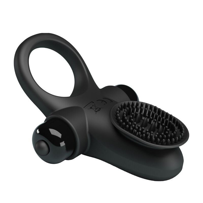 Anel vibrador peniano PRETTY LOVE II preto em silicone com 10 funções.