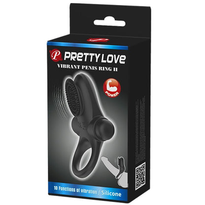 Anel vibrador peniano PRETTY LOVE II preto em silicone com 10 funções.