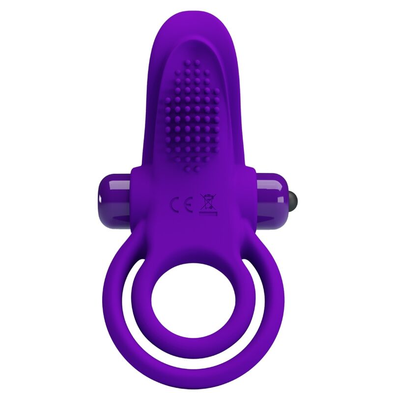 Close-up do Anel Peniano Vibratório PRETTY LOVE Roxo em silicone, mostrando sua textura e cor.