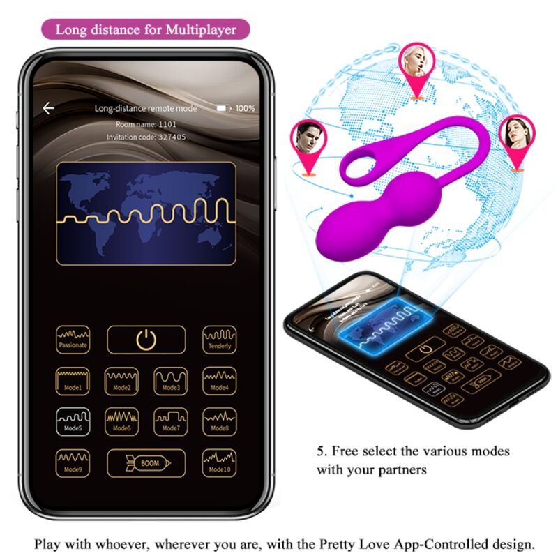 Close-up das Bolas Vibratórias PRETTY LOVE Elvira Roxo, mostrando o seu design ergonómico e cor violeta.