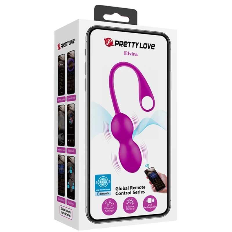 Close-up das Bolas Vibratórias PRETTY LOVE Elvira Roxo, mostrando o seu design ergonómico e cor violeta.