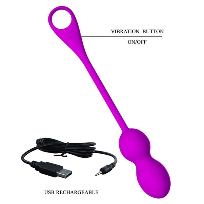Close-up das Bolas Vibratórias PRETTY LOVE Elvira Roxo, mostrando o seu design ergonómico e cor violeta.