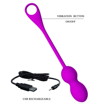 Close-up das Bolas Vibratórias PRETTY LOVE Elvira Roxo, mostrando o seu design ergonómico e cor violeta.