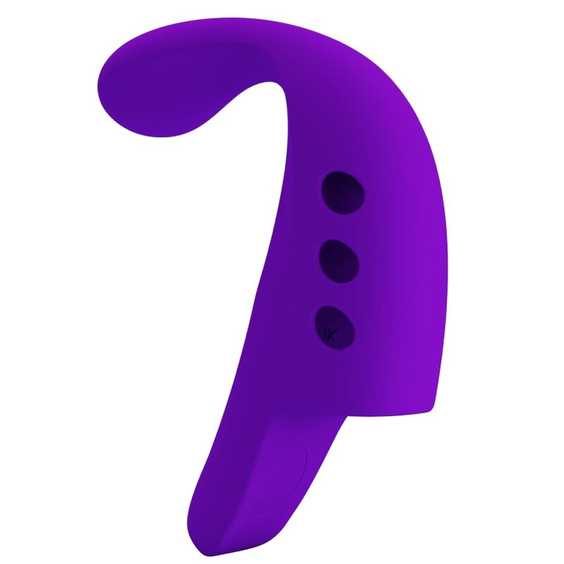 Vibrador de dedo Pretty Love Gorgon Roxo em silicone macio, mostrando o design ergonómico e a cor vibrante.