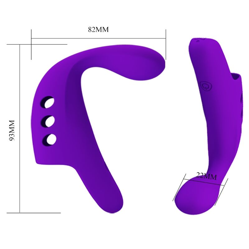 Vibrador de dedo Pretty Love Gorgon Roxo em silicone macio, mostrando o design ergonómico e a cor vibrante.