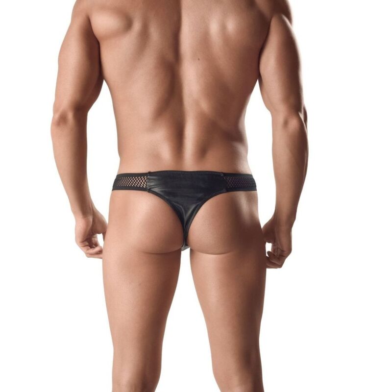 ANAIS MEN Tanga Ares I Masculina Couro e Malha Preta 2XL em detalhe