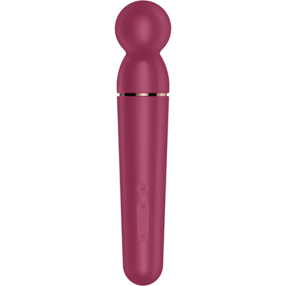 Close-up do Satisfyer Planet Wand-er Vibrador Massageador Berry, mostrando seu design elegante e cabeça de silicone.