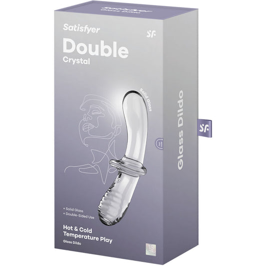 Satisfyer Dildo de Cristal Duplo Transparente Versátil, mostrando a sua textura lisa e estriada.