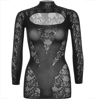 Mini Vestido LEG AVENUE de Renda Manga Comprida Preto, elegante e sensual