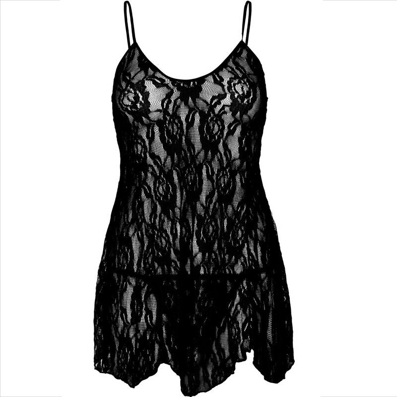 Close-up of the LEG AVENUE Chemise Renda Floral Transparente showing its delicate lace and design.