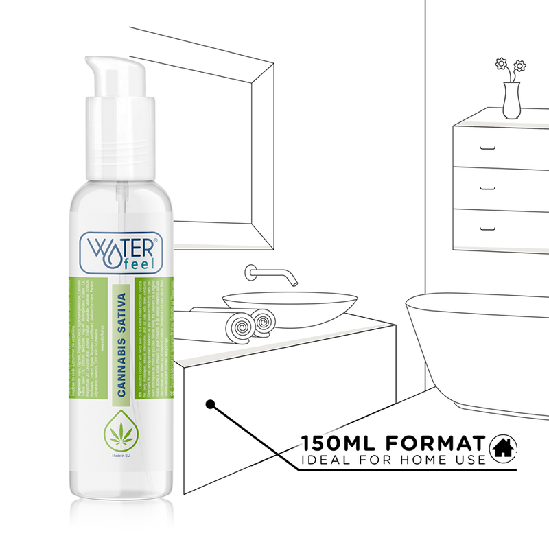 Frasco do lubrificante WATERFEEL de Cannabis 150ml, à base de água, para prazer e massagem.