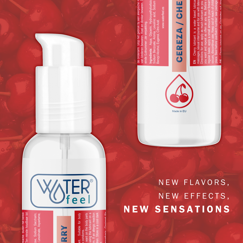 WATERFEEL Lubrificante Cereja Base Água 175 ML, embalagem e detalhes do produto para higiene íntima e prazer.
