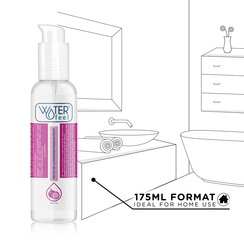Waterfeel Lubrificante à Base de Água Sabor Maracujão 175ml, embalagem e textura.
