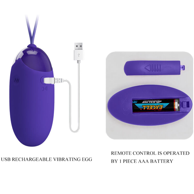 PRETTY LOVE Ovo Vibratório com Controlo Remoto Berger Youth Violeta, ideal para prazer discreto.