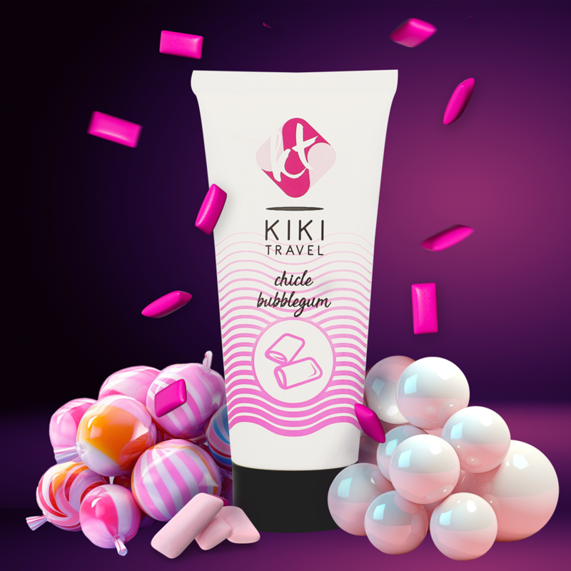 KIKÍ TRAVEL Lubrificante Goma Morango 50ml, embalagem e textura do produto