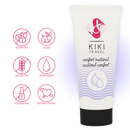 Embalagem do Lubrificante Natural KIKÍ TRAVEL 50 ML com design elegante.
