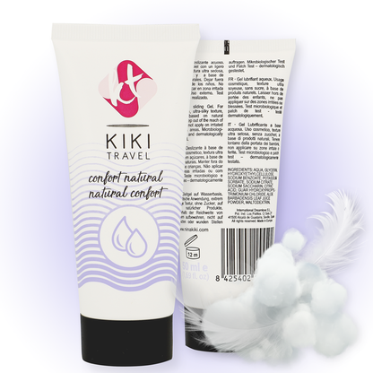 Embalagem do Lubrificante Natural KIKÍ TRAVEL 50 ML com design elegante.