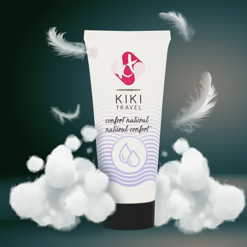 Embalagem do Lubrificante Natural KIKÍ TRAVEL 50 ML com design elegante.