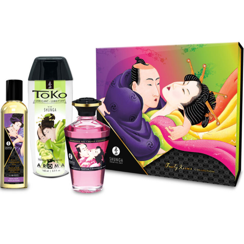 Kit Coleção Fruity Kisses SHUNGA com óleo de massagem, óleo de aquecimento e lubrificante.