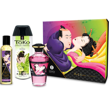 Kit Coleção Fruity Kisses SHUNGA com óleo de massagem, óleo de aquecimento e lubrificante.