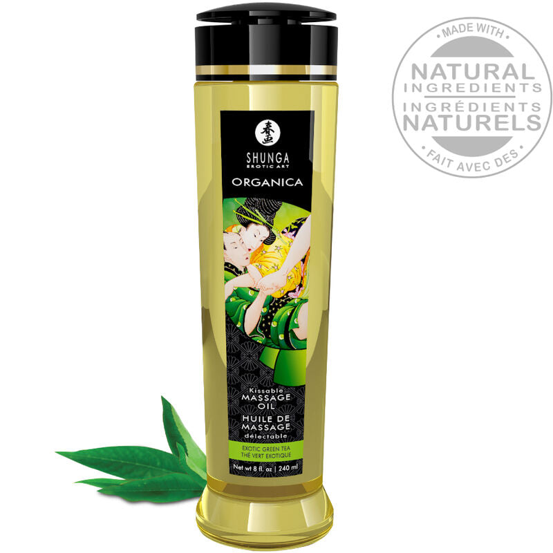 Óleo de massagem SHUNGA Bio Chá Verde 240ml para momentos de relaxamento e sensualidade.