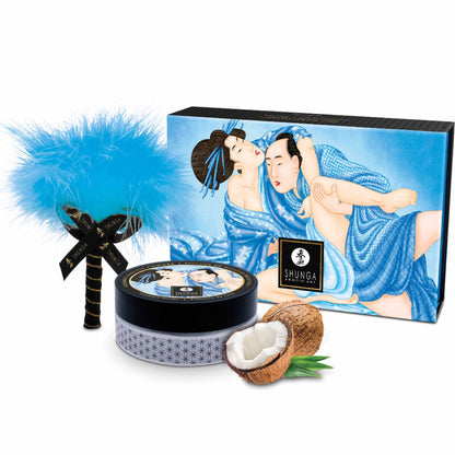 Kit de Massagem em Pó Comestível SHUNGA Sabor Coco para momentos sensuais.