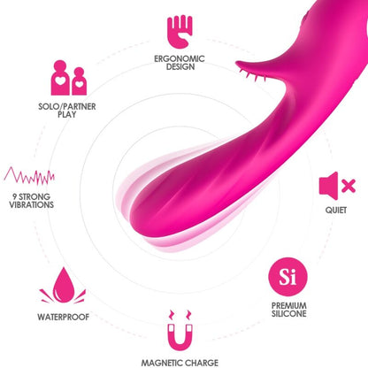 Close-up do vibrador ARMONY Romance Fúcsia, mostrando o design ergonómico e suave do silicone.