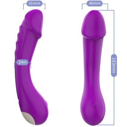 Vibrador ARMONY Ponto G em silicone roxo, detalhe da curvatura ergonómica e superfície lisa.