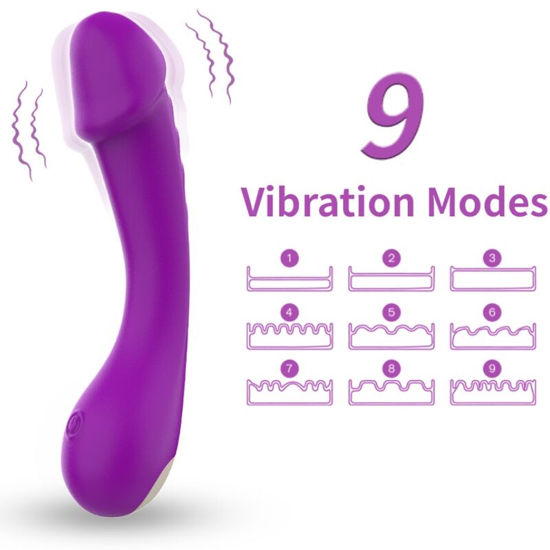 Vibrador ARMONY Ponto G em silicone roxo, detalhe da curvatura ergonómica e superfície lisa.
