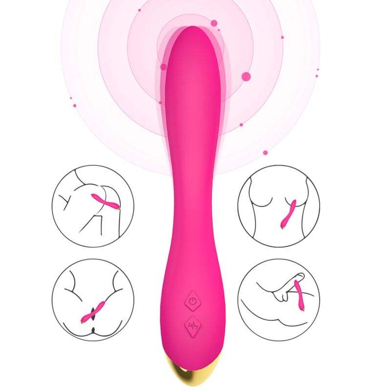 Close-up do ARMONY Vibrador Flamingo Multimodo Recarregável Fúcsia, mostrando seu design curvo e material de silicone.