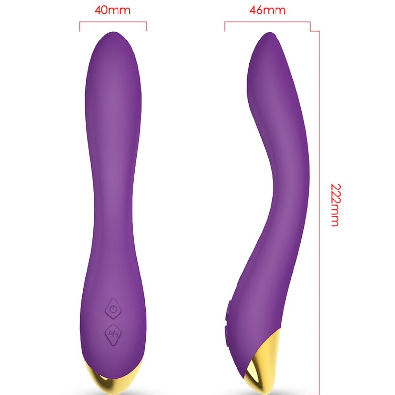 Close-up do ARMONY Vibrador Multiposição Flamingo Roxo mostrando seu design ergonómico, textura de silicone e curva de estimulação do ponto G.