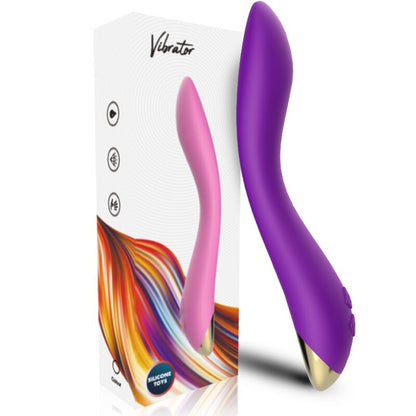 Close-up do ARMONY Vibrador Multiposição Flamingo Roxo mostrando seu design ergonómico, textura de silicone e curva de estimulação do ponto G.