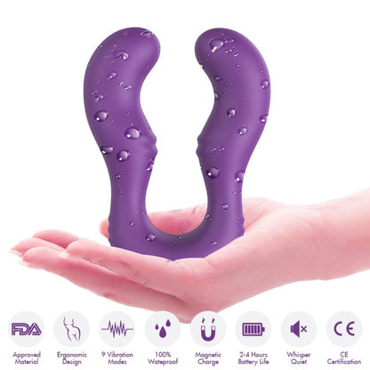 Close-up do vibrador ARMONY Seraph Duplo Controle Remoto Roxo, destacando seu design ergonômico e silicone premium.