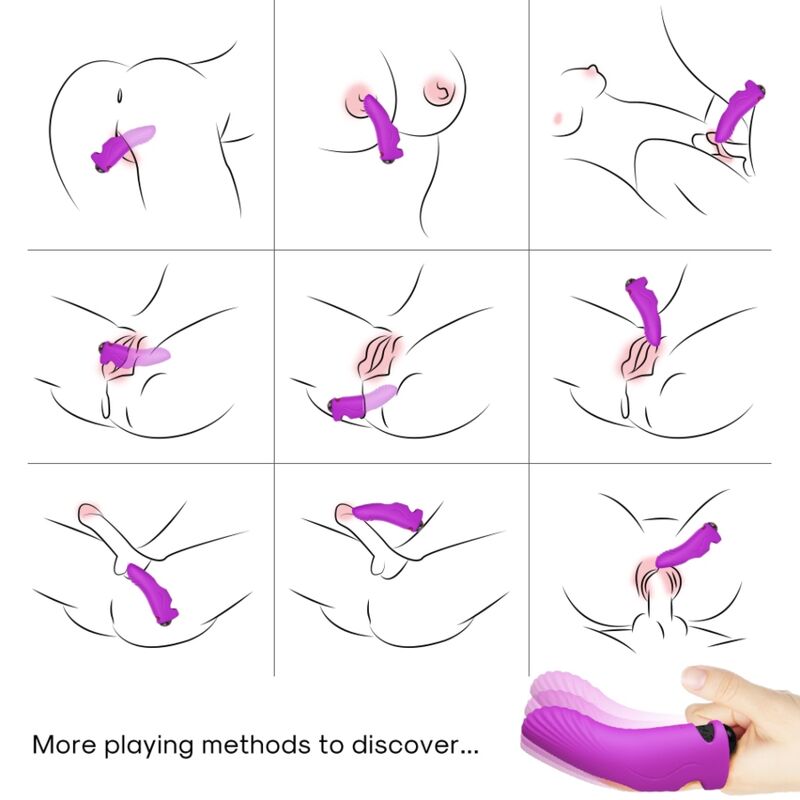 Vibrador de dedo ARMONY Aurora Roxo em silicone premium, com design ergonómico e 9 modos de vibração.