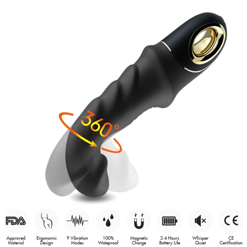 Close-up of the ARMONY Dildo Vibrador Rotator Joyblade Preto, showcasing its sleek design and premium silicone material.