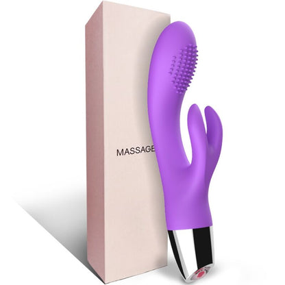 Close-up of the ARMONY Vibrador Coelho Roxo Dupla Estimulação, showcasing its ergonomic design and purple silicone finish.