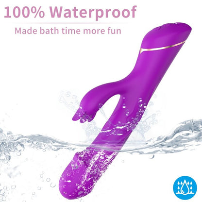 Vibrador Coelho ARMONY em silicone roxo, mostrando seu design ergonómico e detalhe do estimulador clitoriano.